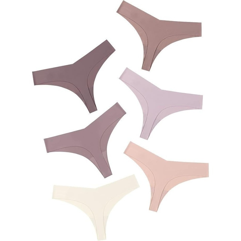Deangelmon Women's 6-Pack Seamless Thong No Show Panties - Bean Paste - XS